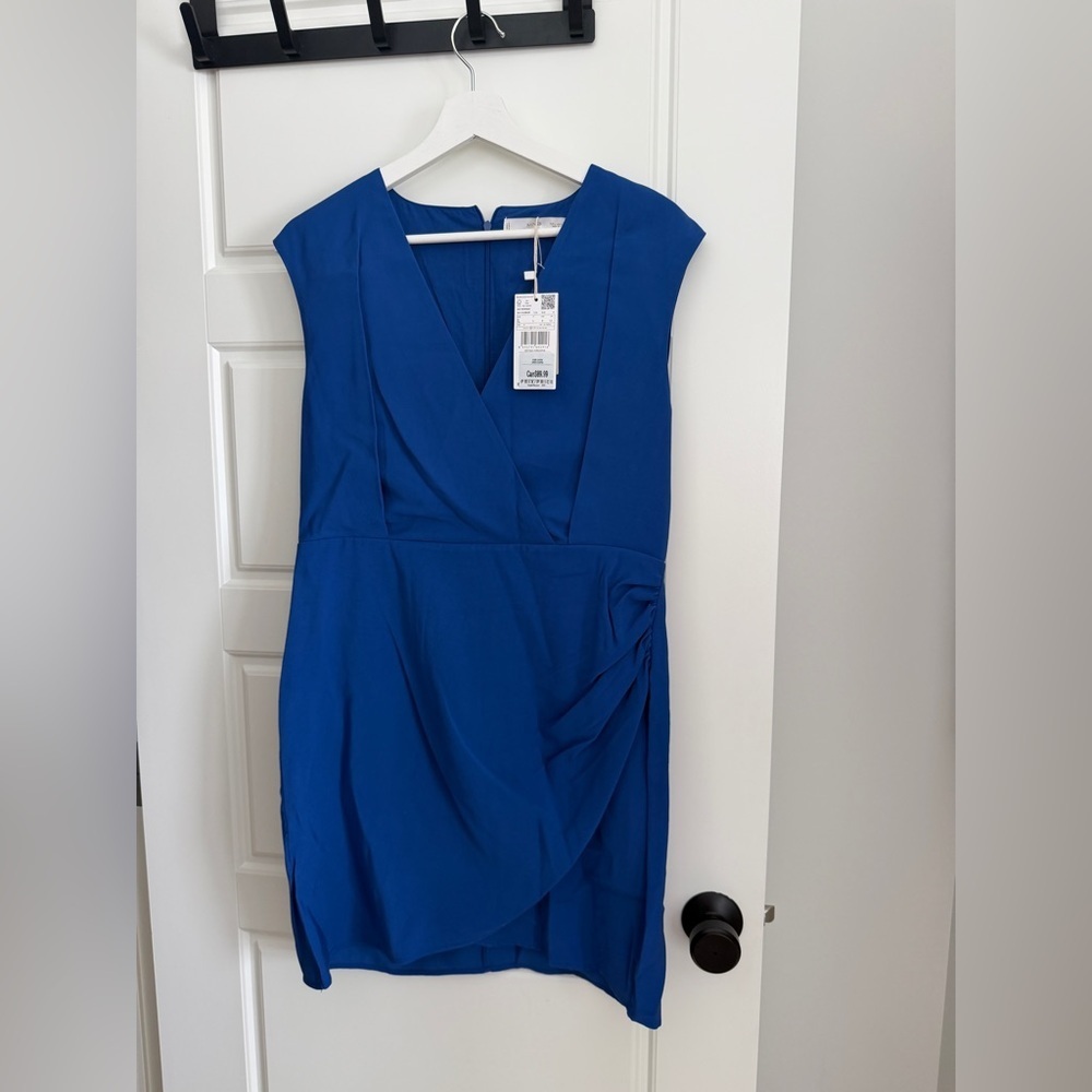 NWT Mango Cobalt Blue Midi Dress with Draped Side